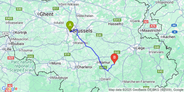 Map: Brussels Midi Train Station to Jallet