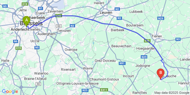 Map: Brussels Midi Train Station to Jauche