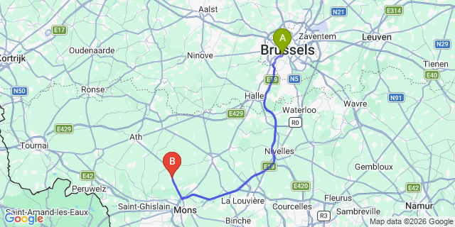 Map: Brussels Midi Train Station to Jurbise