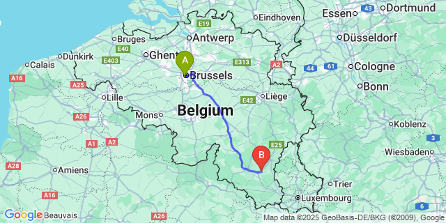 Map: Brussels Midi Train Station to Juseret