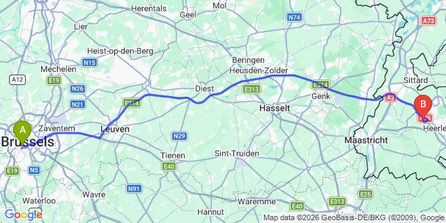 Map: Brussels Midi Train Station to Kampen
