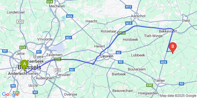 Map: Brussels Midi Train Station to Kersbeek-Miskom