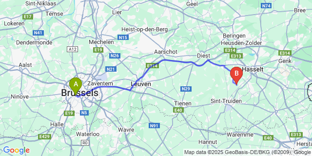 Map: Brussels Midi Train Station to Kozen