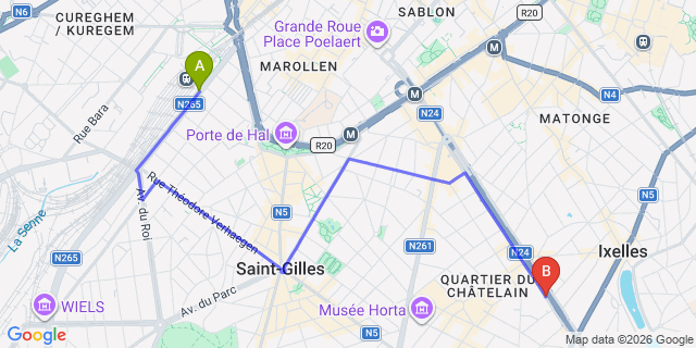 Map: Brussels Midi Train Station to L-Avenue Brussels