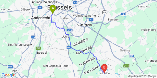 Map: Brussels Midi Train Station to La Hulpe