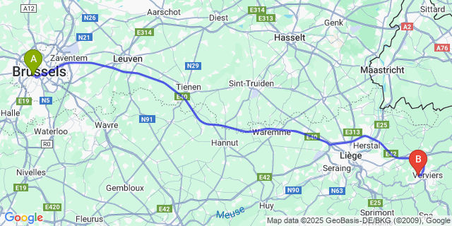 Map: Brussels Midi Train Station to Lambermont