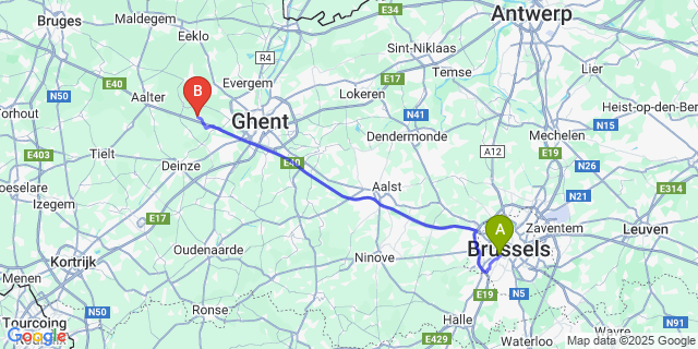 Map: Brussels Midi Train Station to Landegem