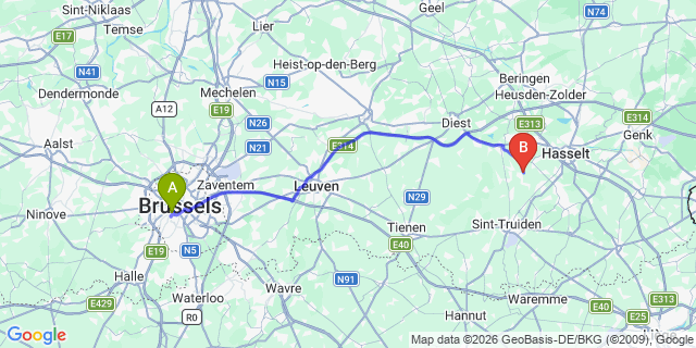 Map: Brussels Midi Train Station to Laren