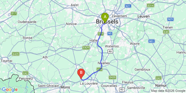 Map: Brussels Midi Train Station to Le Roeulx