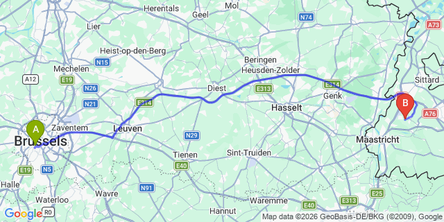 Map: Brussels Midi Train Station to Leeuwarden