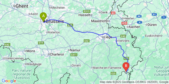 Map: Brussels Midi Train Station to Lengeler