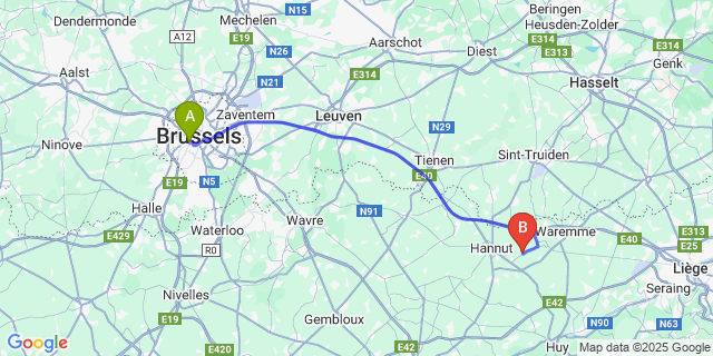 Map: Brussels Midi Train Station to Lens-Saint-Servais