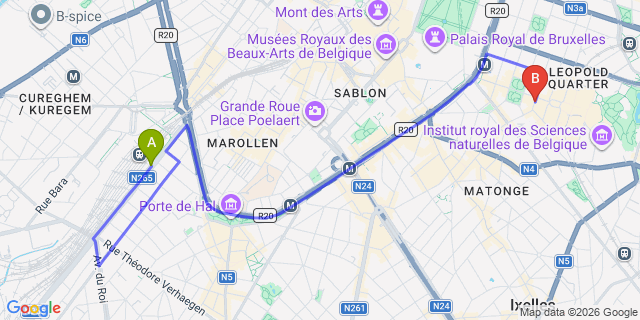 Map: Brussels Midi Train Station to Leopold Hotel Brussels EU