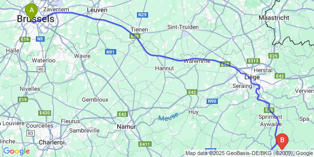 Map: Brussels Midi Train Station to Les Forges