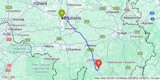Map: Brussels Midi Train Station to Lessive