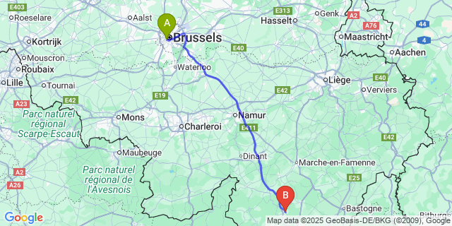 Map: Brussels Midi Train Station to Libin