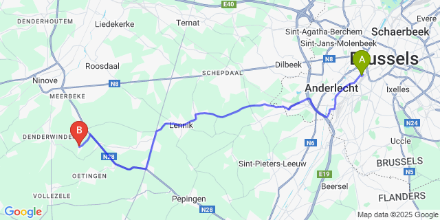 Map: Brussels Midi Train Station to Lieferinge