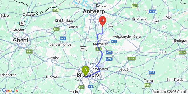 Map: Brussels Midi Train Station to Lint