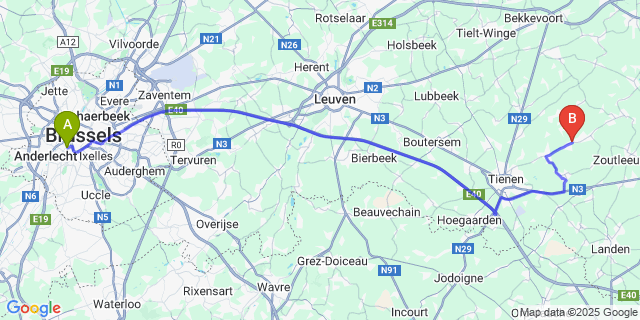 Map: Brussels Midi Train Station to Linter