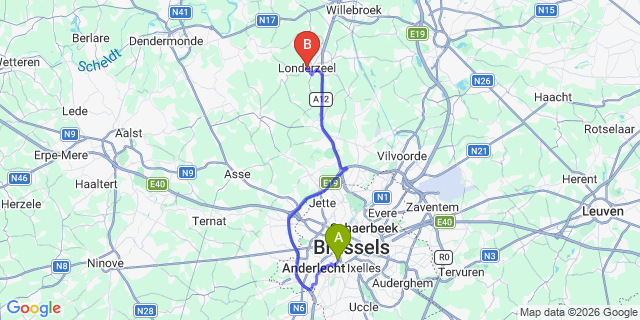 Map: Brussels Midi Train Station to Londerzeel