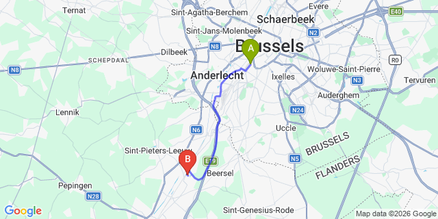 Map: Brussels Midi Train Station to Lot