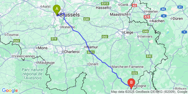 Map: Brussels Midi Train Station to Lutrebois