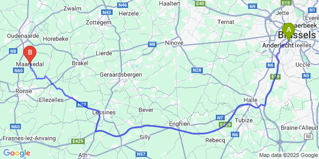 Map: Brussels Midi Train Station to Maarkedal
