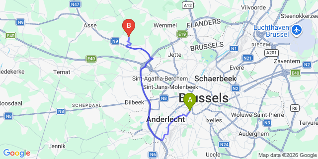 Map: Maassluis to Brussels Midi Train Station