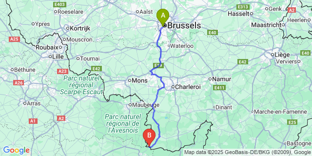 Map: Brussels Midi Train Station to Macquenoise