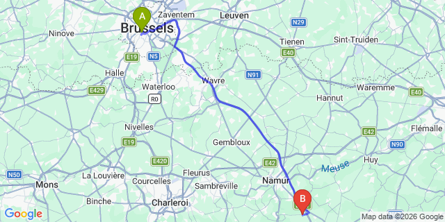 Map: Brussels Midi Train Station to Maillen