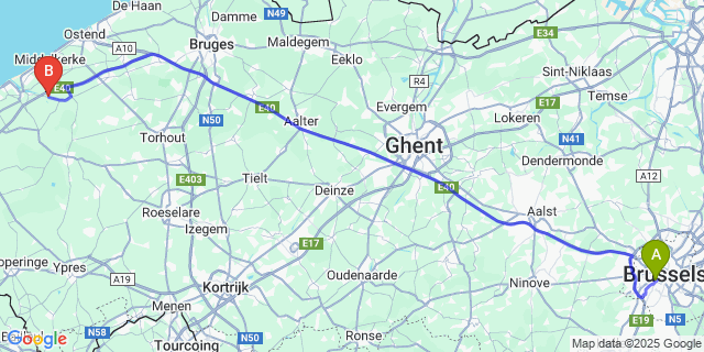 Map: Brussels Midi Train Station to Mannekensvere