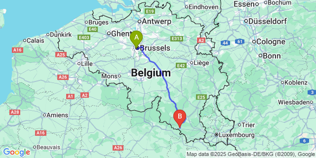 Map: Brussels Midi Train Station to Martue