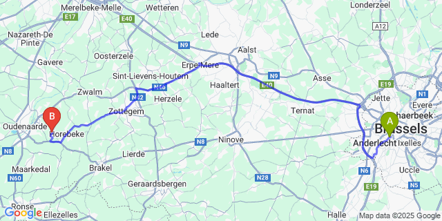 Map: Brussels Midi Train Station to Mater