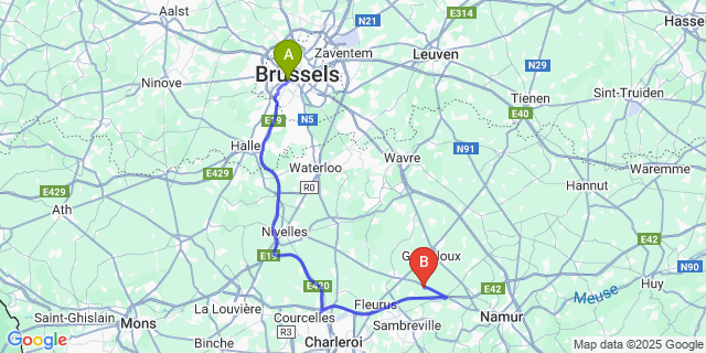 Map: Brussels Midi Train Station to Mazy