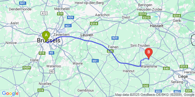 Map: Brussels Midi Train Station to Mechelen-Bovelingen
