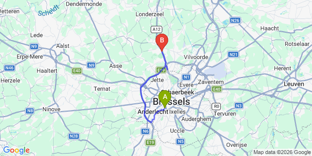 Map: Brussels Midi Train Station to Meise