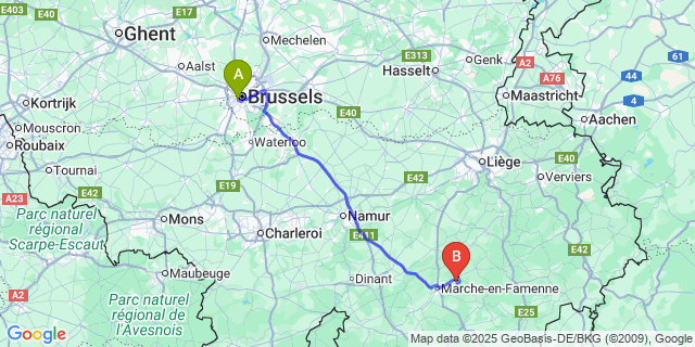 Map: Brussels Midi Train Station to Menil-Favay
