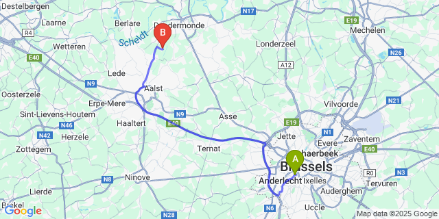 Map: Brussels Midi Train Station to Mespelare