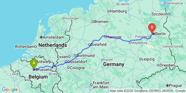 Map: Brussels Midi Train Station to Messe Berlin, Brussels