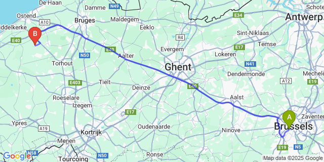 Map: Brussels Midi Train Station to Moere
