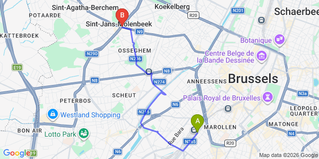 Map: Brussels Midi Train Station to Molenbeek-Saint-Jean