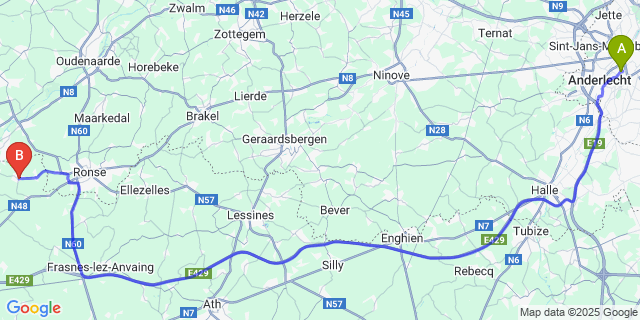Map: Brussels Midi Train Station to Mont-de-l’Enclus