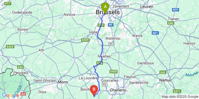 Map: Brussels Midi Train Station to Mont-Sainte-Genevieve