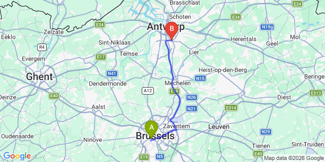 Map: Brussels Midi Train Station to Mortsel