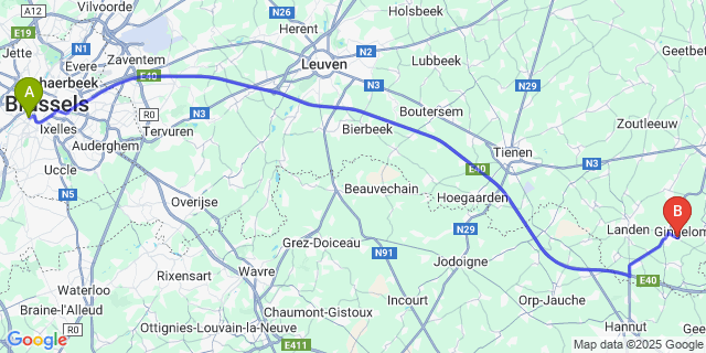 Map: Brussels Midi Train Station to Niel-Bij-Sint-Truiden