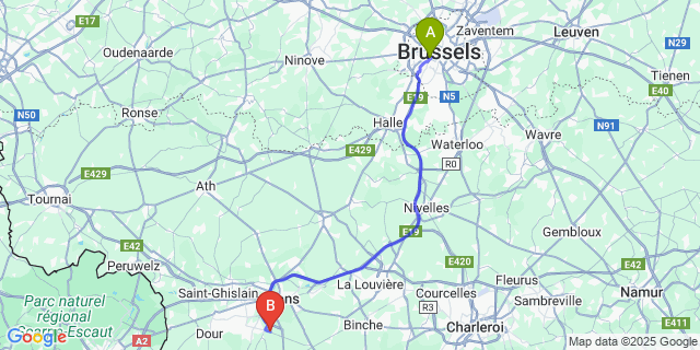 Map: Brussels Midi Train Station to Noirchain