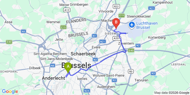Map: Brussels Midi Train Station to Noordwijk