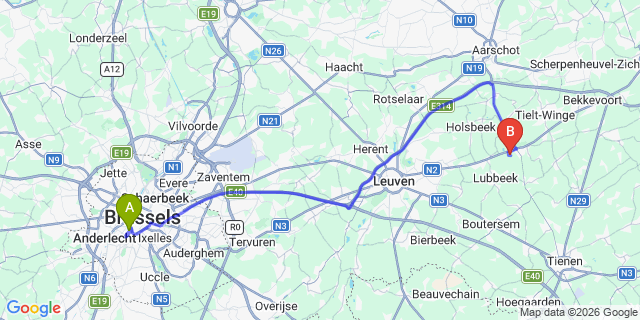 Map: Oosterhout to Brussels Midi Train Station
