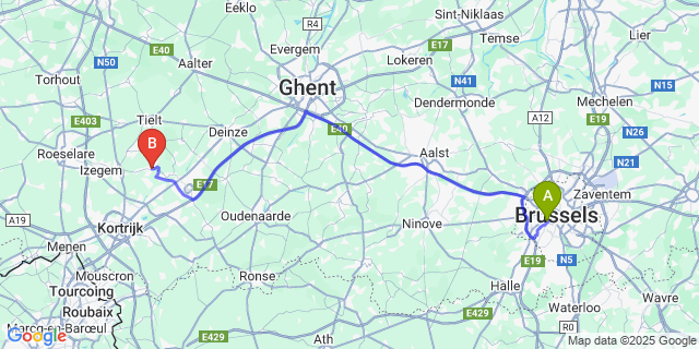 Map: Brussels Midi Train Station to Oostrozebeke