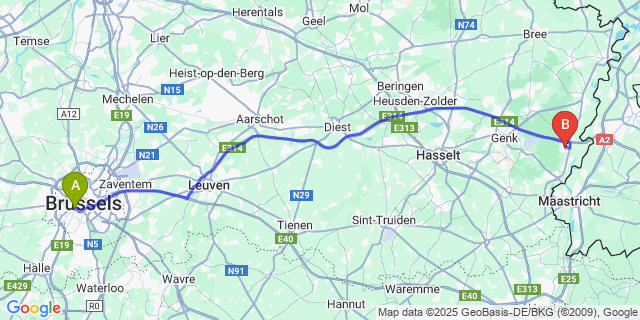 Map: Brussels Midi Train Station to Opgrimbie